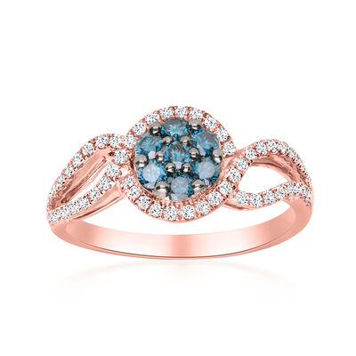 .60 ct. t.w. Blue and White Diamond Cluster Ring in 14kt Rose Gold