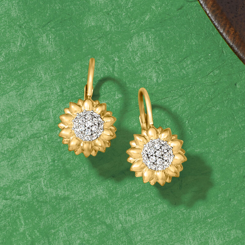 .40 ct. t.w. White Topaz Sunflower Drop Earrings in 18kt Gold Over Sterling image number 3