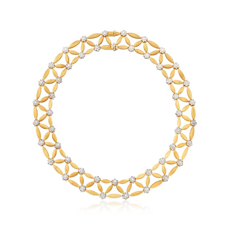 C. 1980 Vintage 7.50 ct. t.w. Diamond and 18kt Two-Tone Gold Lattice Necklace. 16&quot; image number 1