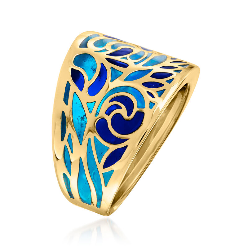 Italian Blue Enamel Ring in 14kt Yellow Gold image number 2