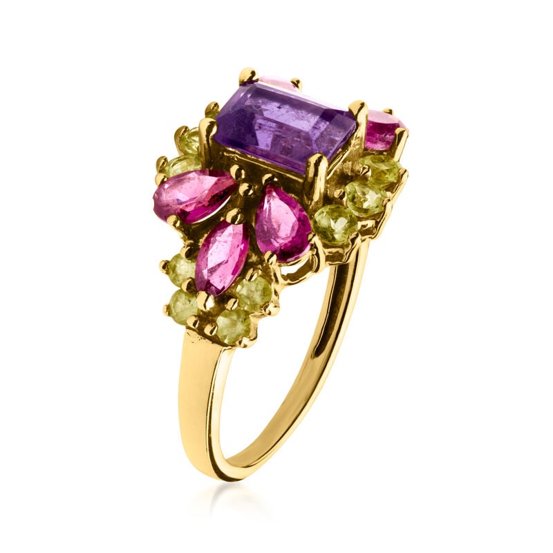 C. 1980 Vintage 1.00 Carat Amethyst and 2.06 ct. t.w. Multi-Gemstone Ring in 10kt Yellow Gold image number 2