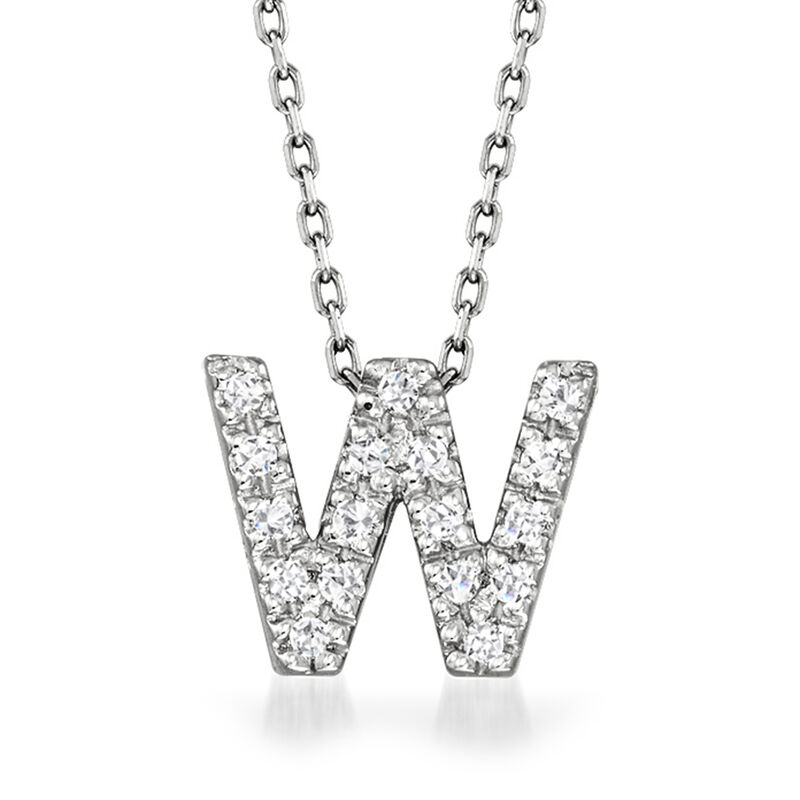 Diamond "W" Initial Necklace in 14kt White Gold. 16"  image number 0