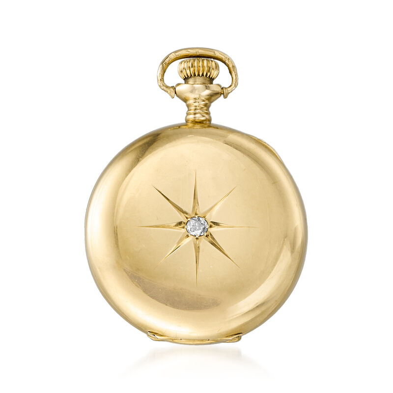 C. 1910 Vintage Waltham .15 Carat Diamond Mechanical Pocket Watch in 14kt Yellow Gold image number 0