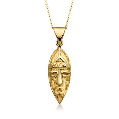 C. 1980 Vintage 9kt Yellow Gold Mask Pendant Necklace