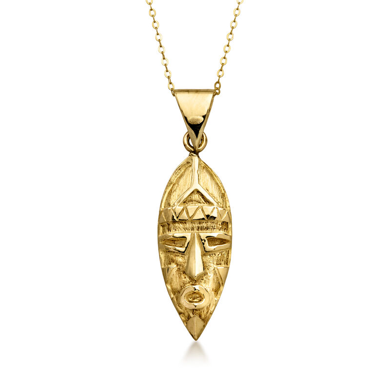 C. 1980 Vintage 9kt Yellow Gold Mask Pendant Necklace. 18" image number 0