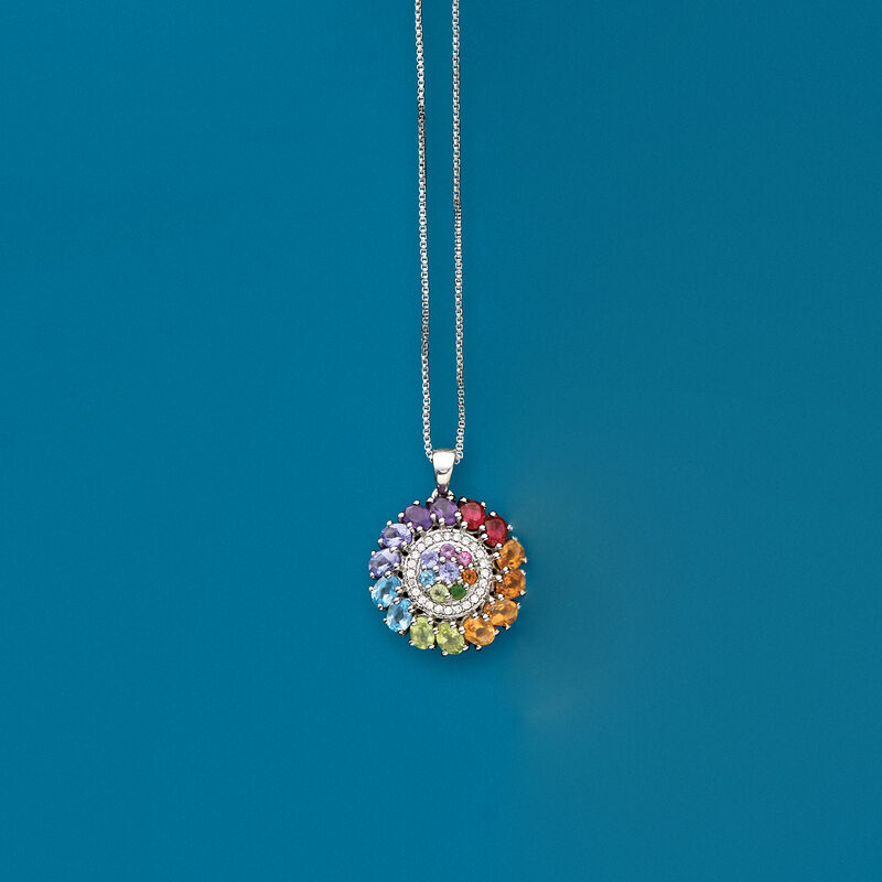 1.73 ct. t.w. Multi-Stone Pendant Necklace in Sterling Silver. 18&quot; image number 2