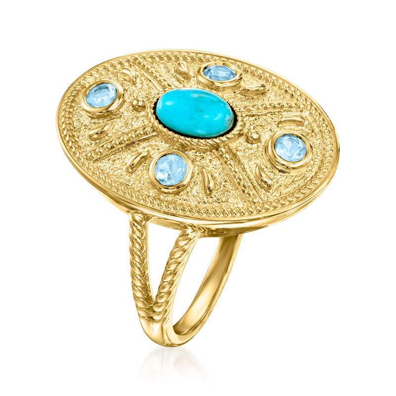 Turquoise and .20 ct. t.w. Sky Blue Topaz Ring in 18kt Gold Over Sterling image number 2