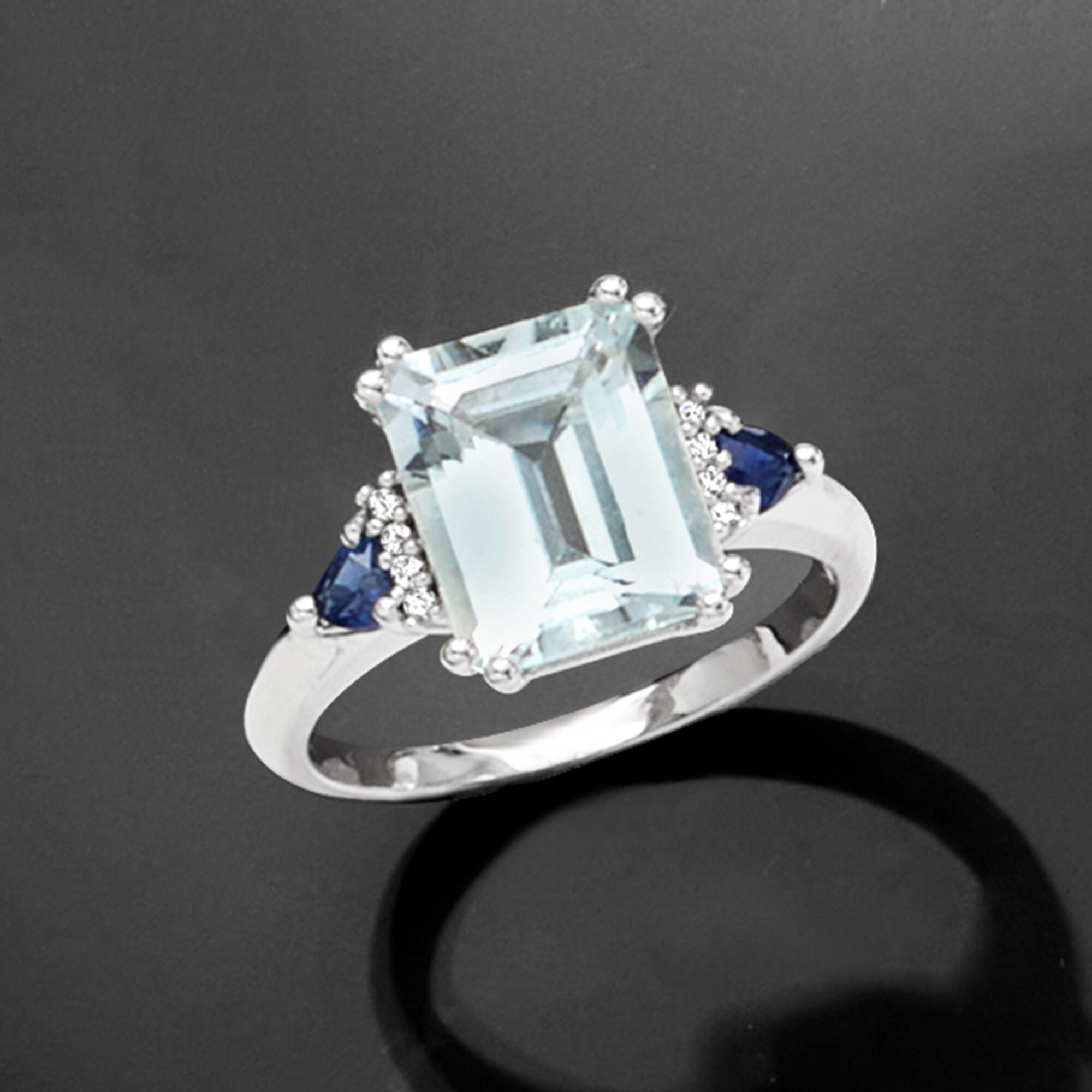3.00 Carat Aquamarine and .30 ct. t.w. Sapphire Ring with
