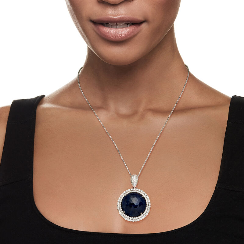 C. 2000 Vintage 42.65 Carat Certified Sapphire Pendant Necklace with 4.01 ct. t.w. Diamonds in Platinum. 18&quot; image number 1