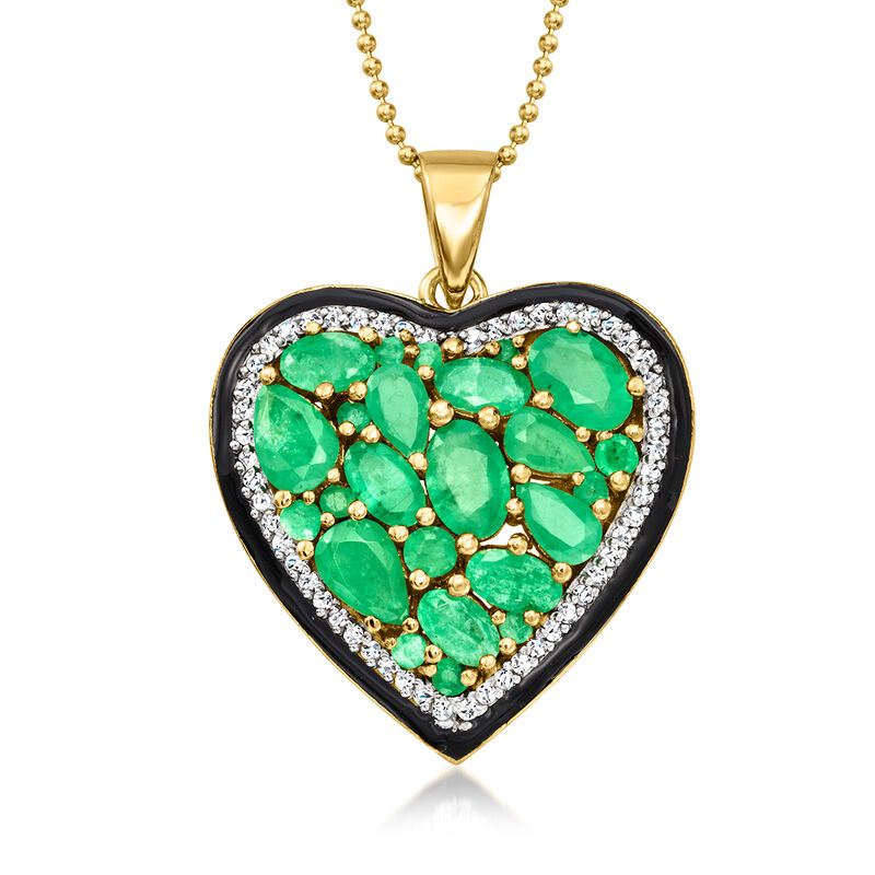 3.80 ct. t.w. Emerald Heart Pendant Necklace with .40 ct. t.w. White Zircon in 18kt Gold Over Sterling. 18&quot; image number 1