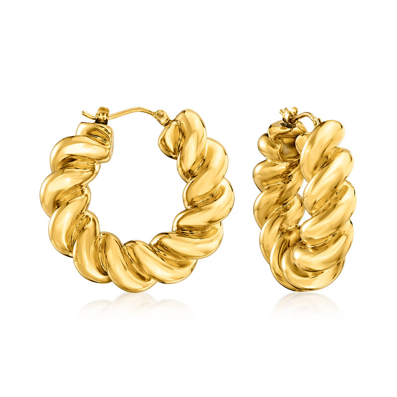 Italian Andiamo 14kt Yellow Gold Over Resin Twisted Hoop Earrings image number 0
