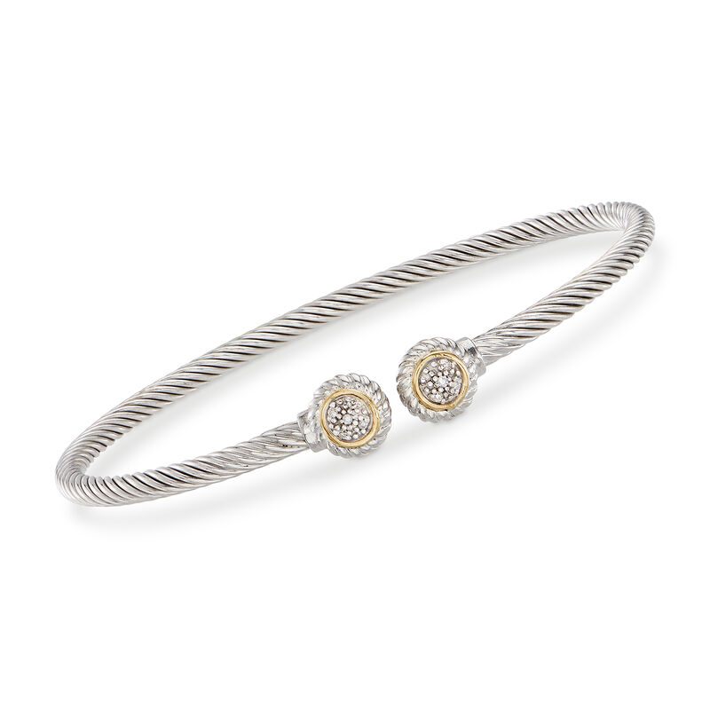 Phillip Gavriel &quot;Italian Cable&quot; Sterling Silver and 18kt Yellow Gold Cuff Bracelet with Diamond Accents. 7&quot; image number 0