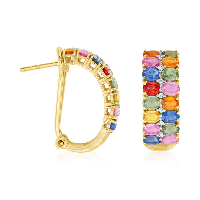 6.75 ct. t.w. Multicolored Sapphire and .10 ct. t.w. Diamond Earrings in 18kt Yellow Gold image number 2