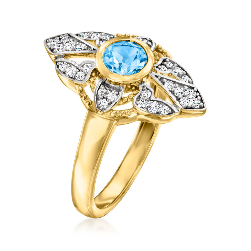 .60 Carat Swiss Blue Topaz and .30 ct. t.w. White Topaz Ring in Sterling Silver and 18kt Gold Over Sterling image number 2