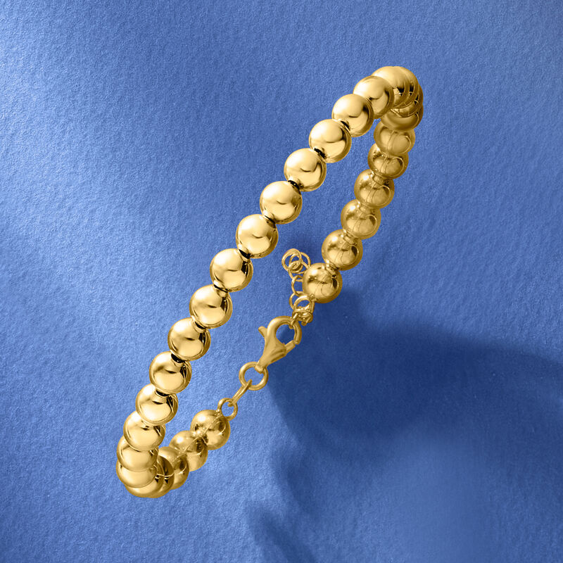 Italian 6mm 14kt Yellow Gold Bead Bracelet. 7.25" image number 2