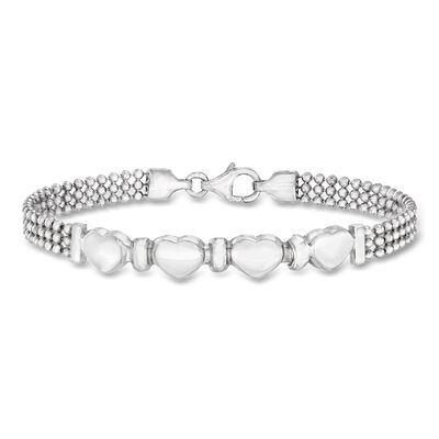 Italian Sterling Silver Heart Beaded Bracelet