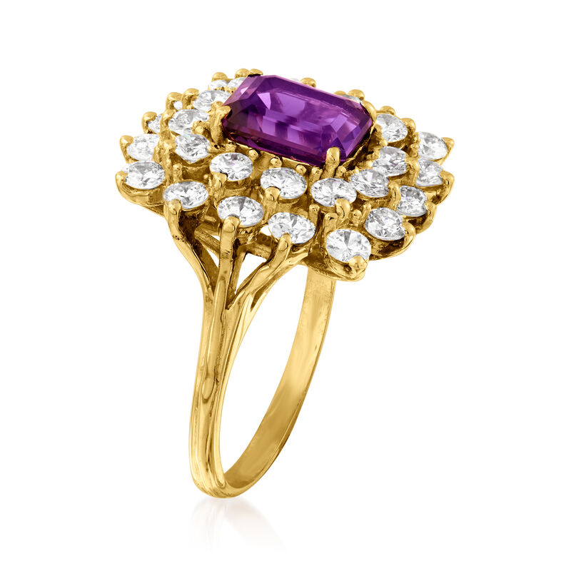 C. 1980 Vintage 1.75 Carat Amethyst and 2.50 ct. t.w. Diamond Ring in 14kt Yellow Gold image number 2