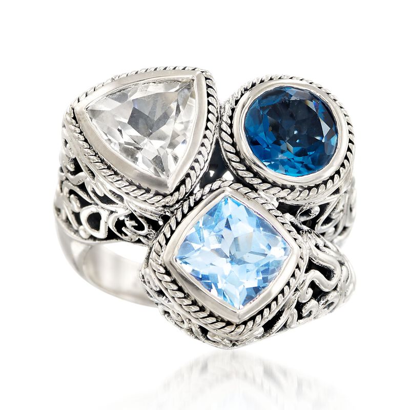 Balinese 5.10 ct. t.w. London Blue and White Topaz Ring in Sterling Silver. Size 6 image number 0
