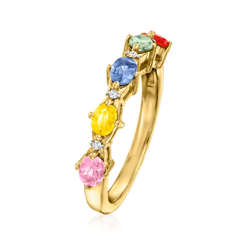 .90 ct. t.w. Multicolored Sapphire Ring with Diamonds in 18kt Gold Over Sterling image number 2