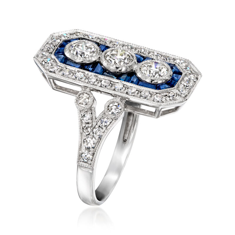 C. 2010 Vintage .74 ct. t.w. Sapphire and 1.34 ct. t.w. Diamond Ring in Platinum. Size 6.25 image number 2