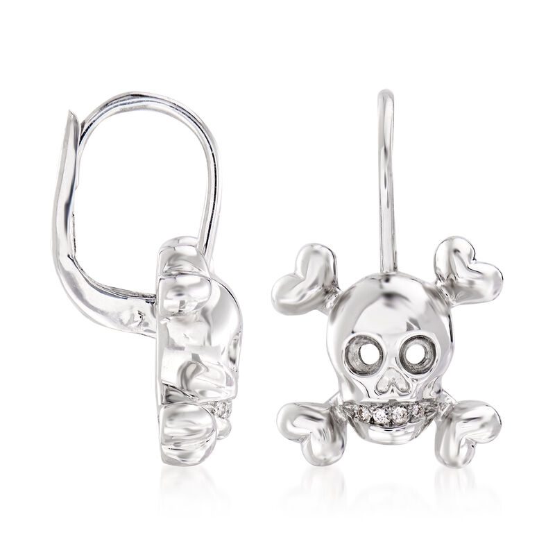 C. 1990 Vintage Christian Dior Diamond-Accented Skull Drop Earrings in 18kt White Gold image number 2