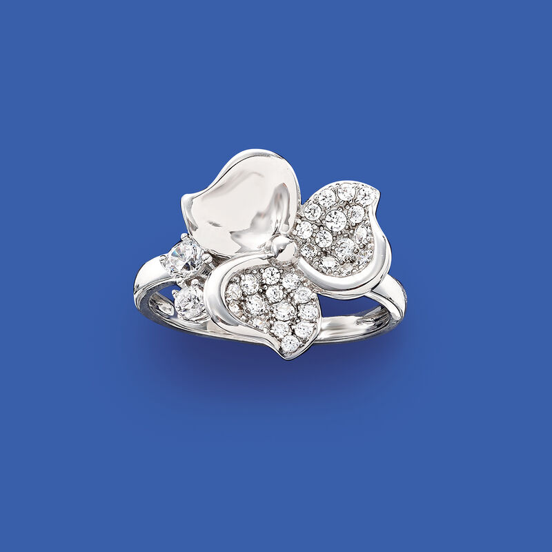 .45 ct. t.w. CZ Flower Ring in Sterling Silver image number 3