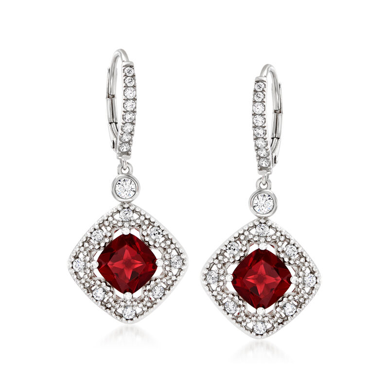 3.20 ct. t.w. Simulated Ruby and .70 ct. t.w. CZ Drop Earrings in Sterling Silver image number 0