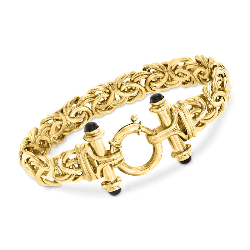 14kt Yellow Gold Byzantine Bracelet with Black Onyx image number 0