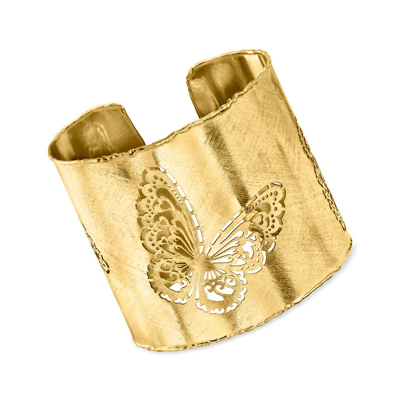 Italian 18kt Gold Over Sterling Openwork Butterfly Cuff Bracelet image number 0