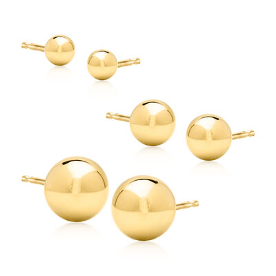 Italian 18kt Gold Over Sterling Jewelry Set: Three Pairs of 4-8mm Ball Stud Earrings