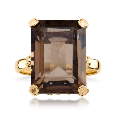 C. 1970 Vintage 10.50 Carat Smoky Quartz Ring in 10kt Yellow Gold