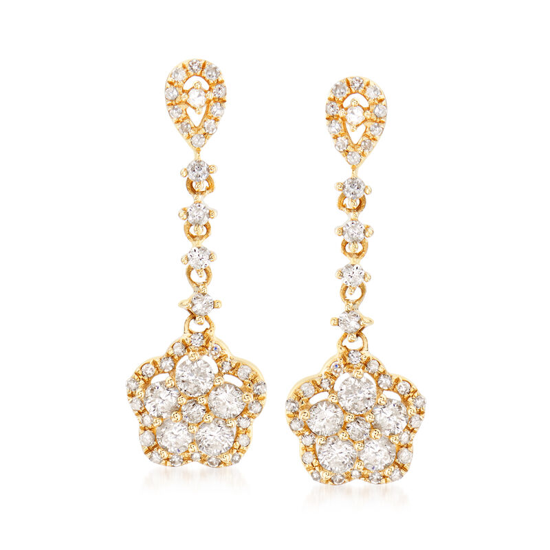 .75 ct. t.w. Diamond Floral Drop Earrings in 14kt Yellow Gold image number 0