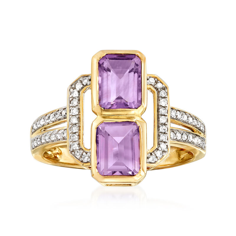1.70 ct. t.w. Amethyst and .15 ct. t.w. Diamond Ring in 14kt Yellow Gold image number 0