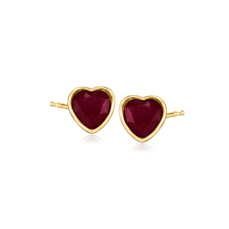 1.50 ct. t.w. Ruby Heart Stud Earrings in 18kt Gold Over Sterling  image number 0