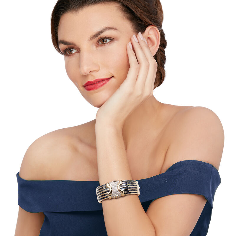 C. 1980 Vintage 19.00 ct. t.w. Sapphire and 1.90 ct. t.w. Diamond Bangle Bracelet in 14kt Yellow Gold. 7&quot; image number 1