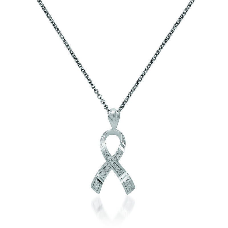 14kt White Gold Breast Cancer Awareness Pendant Necklace. 18" image number 0
