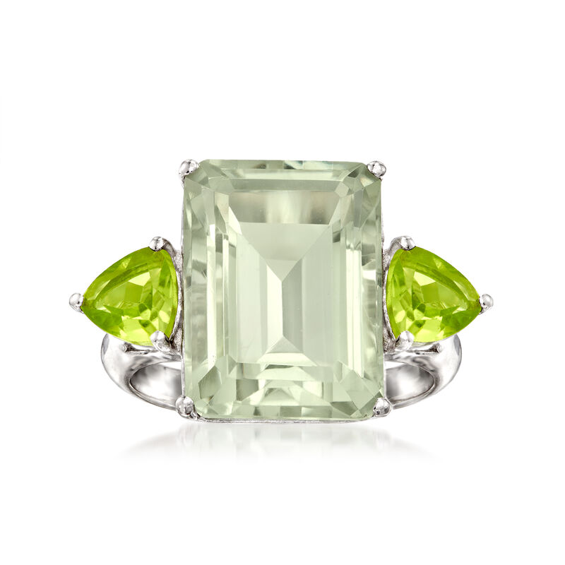 11.00 Carat Emerald-Cut Prasiolite and 1.40 ct. t.w. Peridot Ring in Sterling Silver image number 0