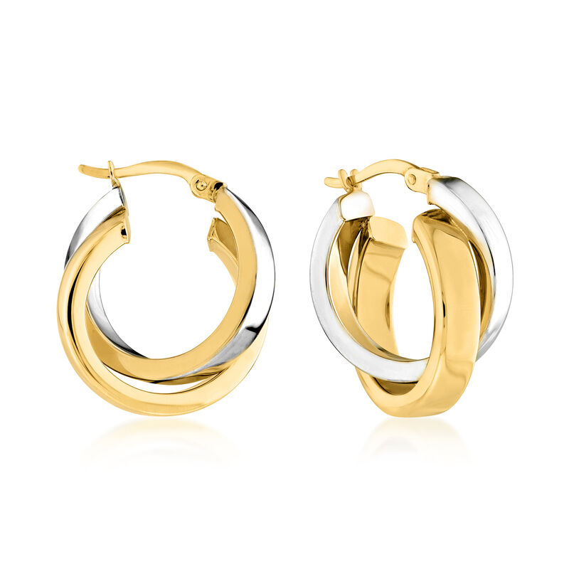 14kt Two-Tone Gold Interlocking Hoop Earrings. 7/8&quot; image number 0