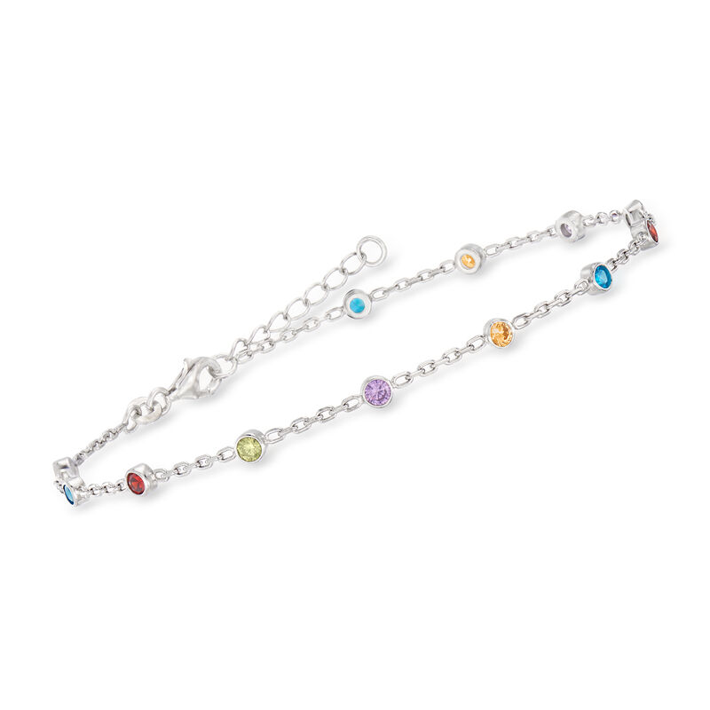 1.20 ct. t.w. Multicolored CZ Station Anklet in Sterling Silver. 9&quot; image number 2