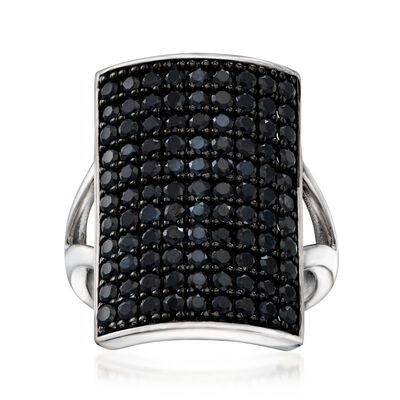 1.90 ct. t.w. Pave Black Spinel Rectangle Ring in Sterling Silver