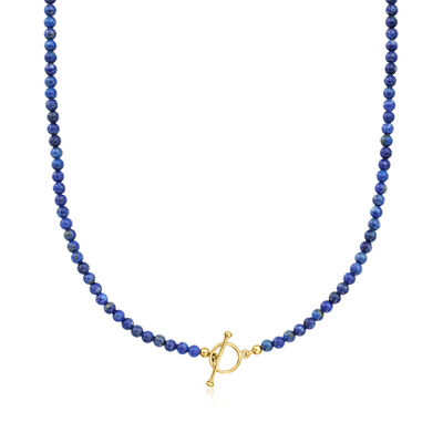 3.5-4mm Lapis Bead Charm-Compatible Toggle Necklace in 18kt Gold Over Sterling