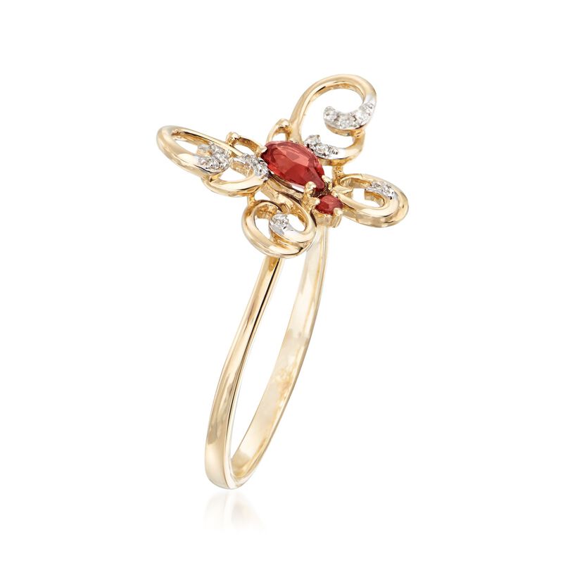 .22 ct. t.w. Garnet Butterfly Ring with Diamond Accents in 14kt Yellow Gold image number 2