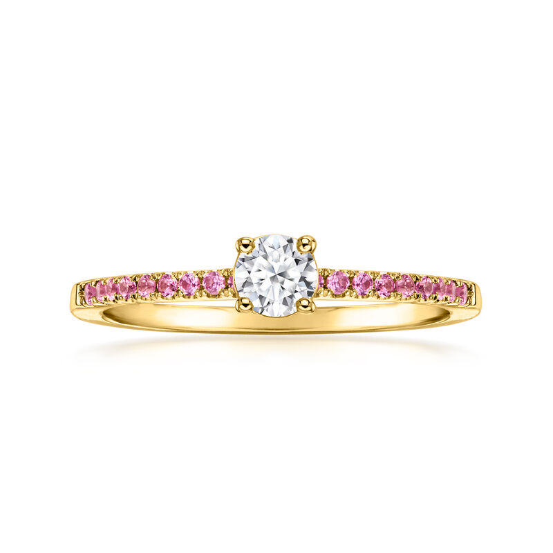 .25 Carat Lab-Grown Diamond Ring with .10 ct. t.w. Pink Sapphires in 10kt Yellow Gold image number 0
