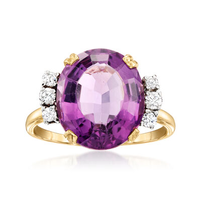 C. 1990 Vintage 7.50 Carat Amethyst Ring with .30 ct. t.w. Diamonds in 14kt Yellow Gold