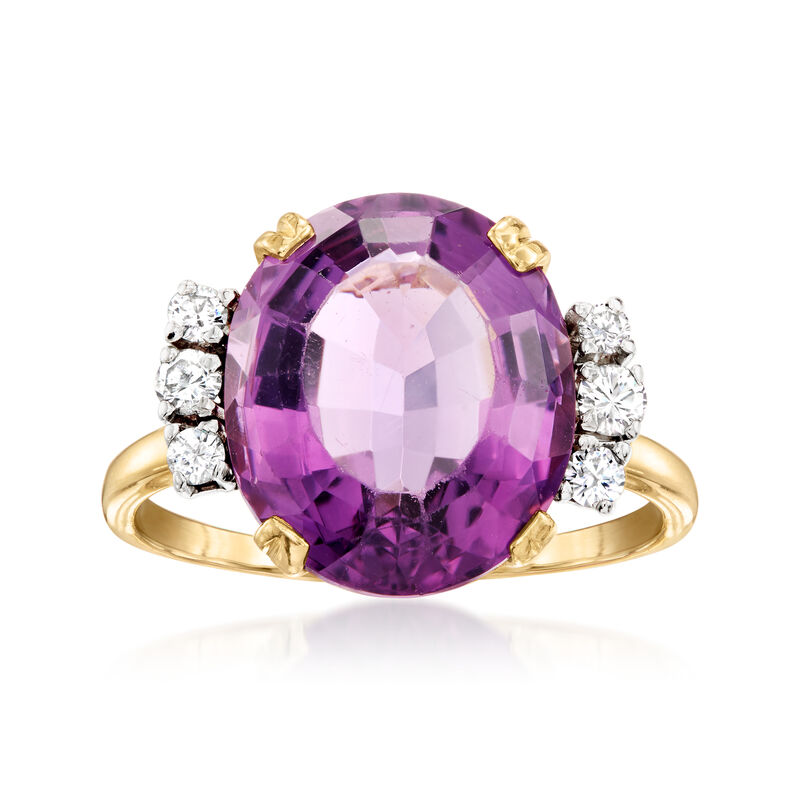 C. 1990 Vintage 7.50 Carat Amethyst Ring with .30 ct. t.w. Diamonds in 14kt Yellow Gold. Size 7 image number 0