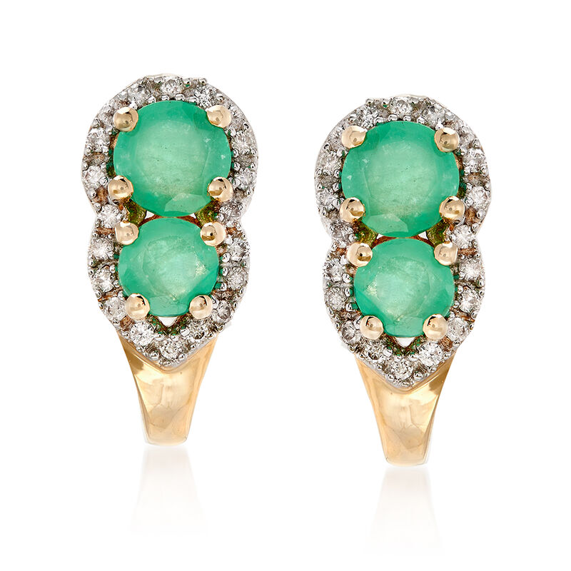 .70 ct. t.w. Emerald and .10 ct. t.w. Diamond Drop Earrings in 14kt Yellow Gold image number 0