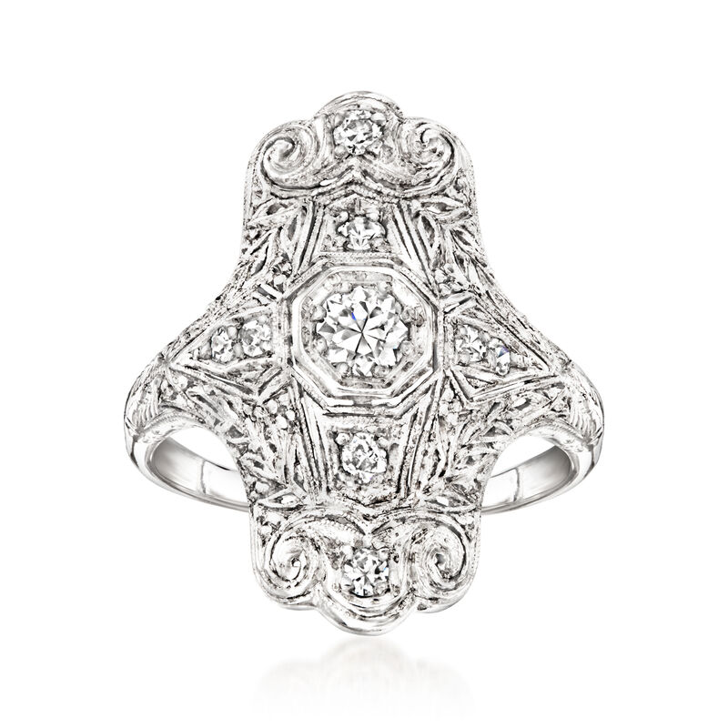 C. 1950 Vintage .40 ct. t.w. Diamond Filigree Ring in Platinum and 18kt White Gold image number 0