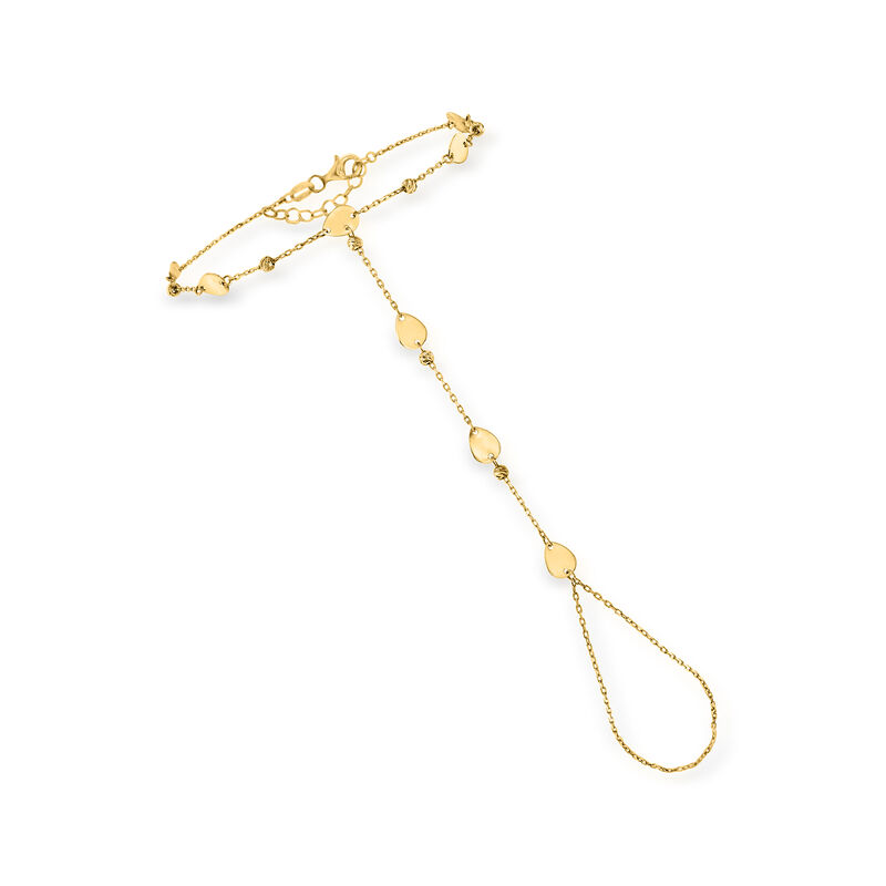 14kt Yellow Gold Disc Station Hand Chain Bracelet. 7&quot; image number 0
