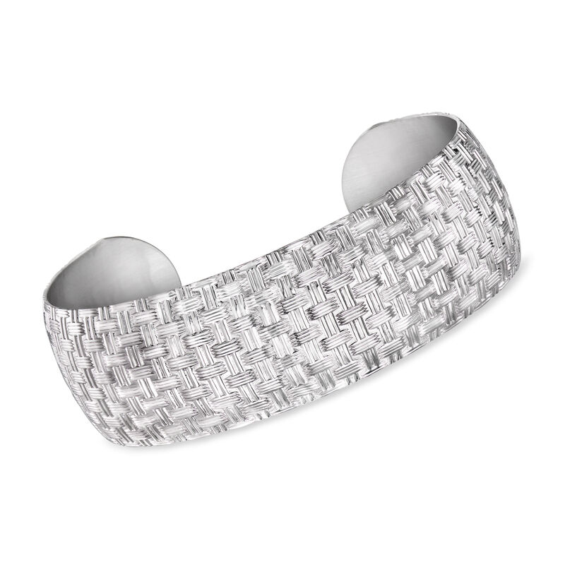 Sterling Silver Basketweave Wide Cuff Bracelet. 7.5" image number 0