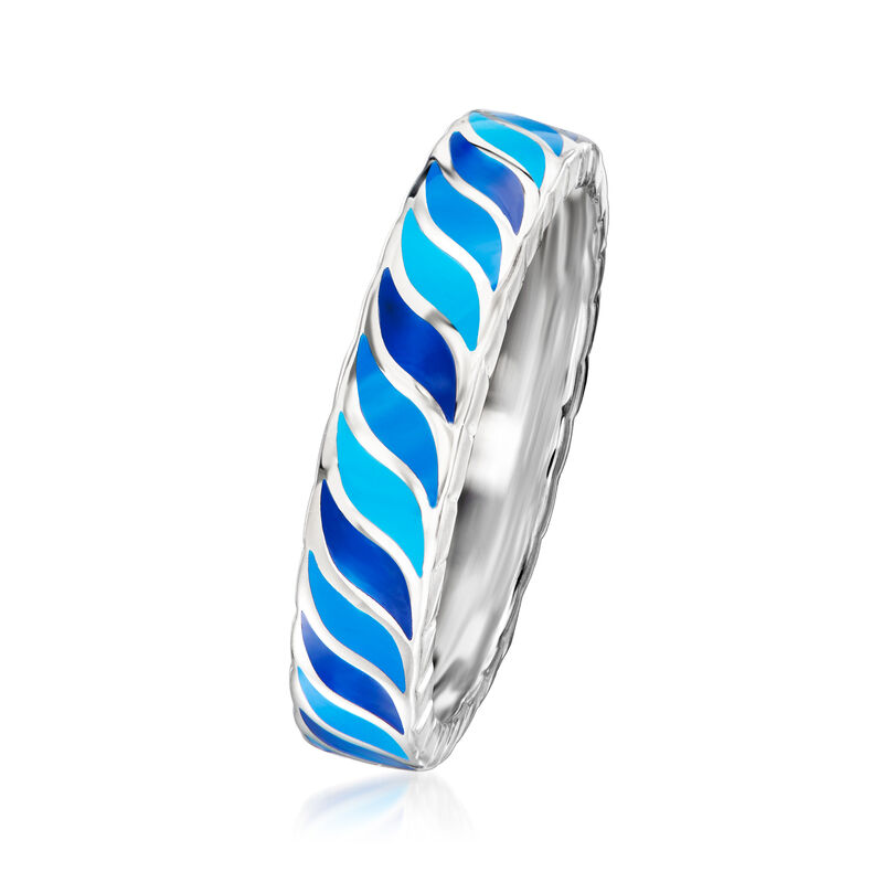 Tonal Blue Enamel Ring in Sterling Silver image number 2